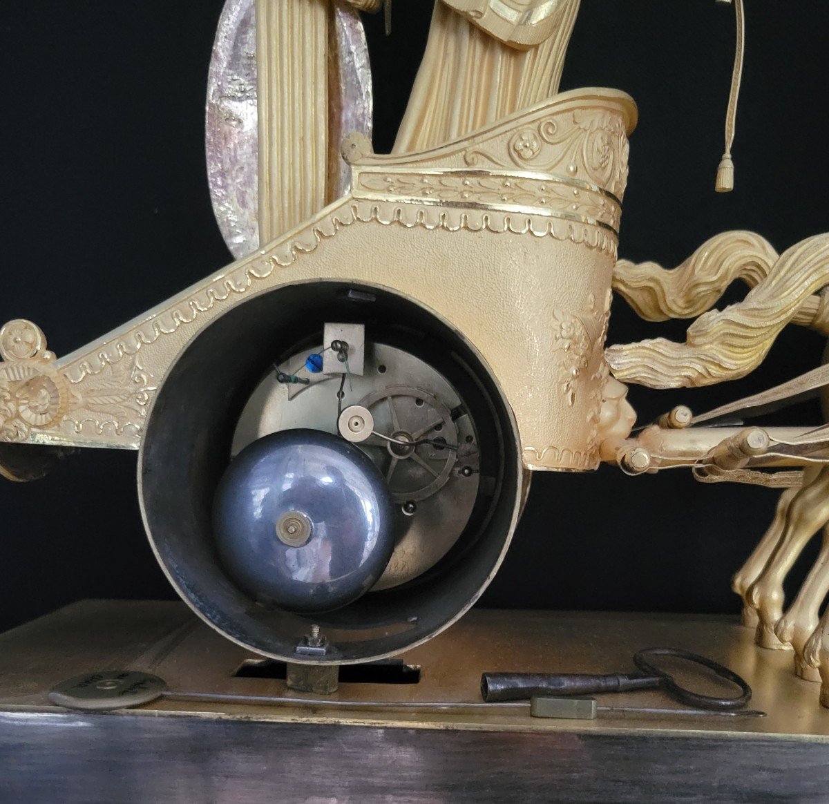 Gilt Bronze Clock On A Chariot Representing Minerva, Restoration Period-photo-6