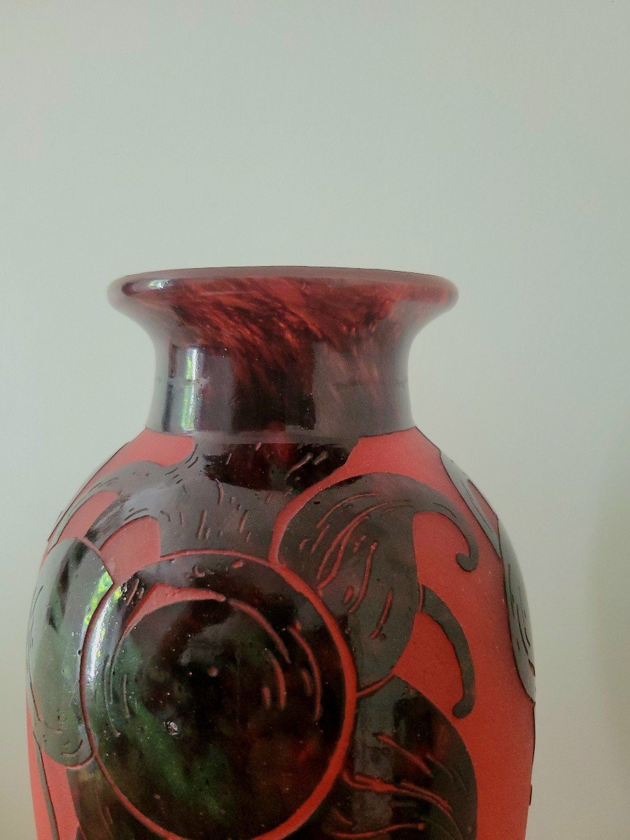  grand Vase  Modèle "Prunes" Le Verre  Français  (charles Schneider) Vers 1920-photo-6