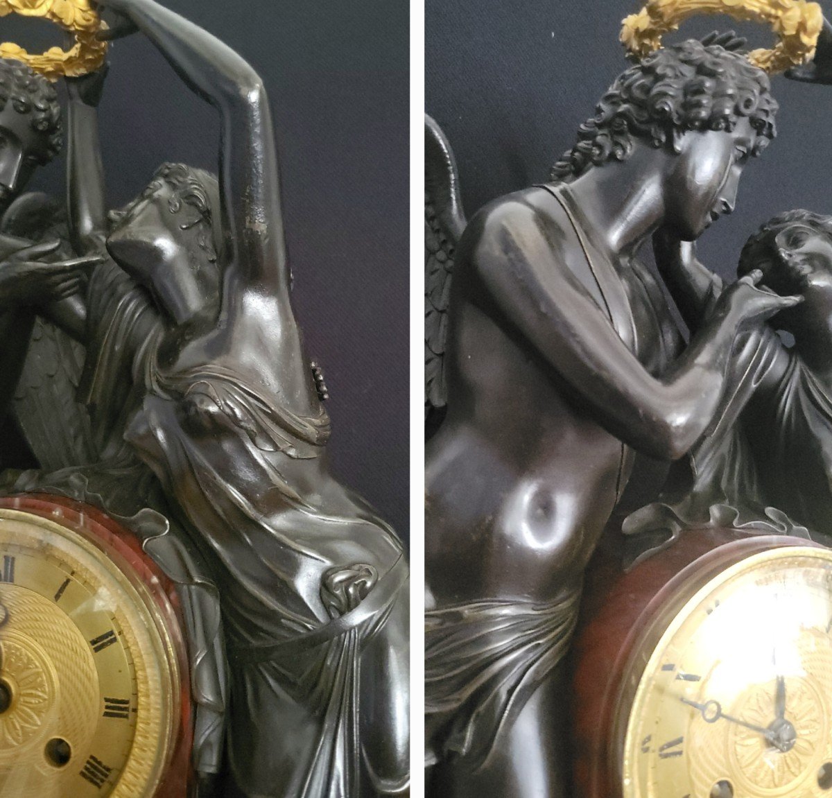 Pendule Empire " Le Couronnement de l'amour par Psyché "  d'Après Claude  Michallon -photo-5