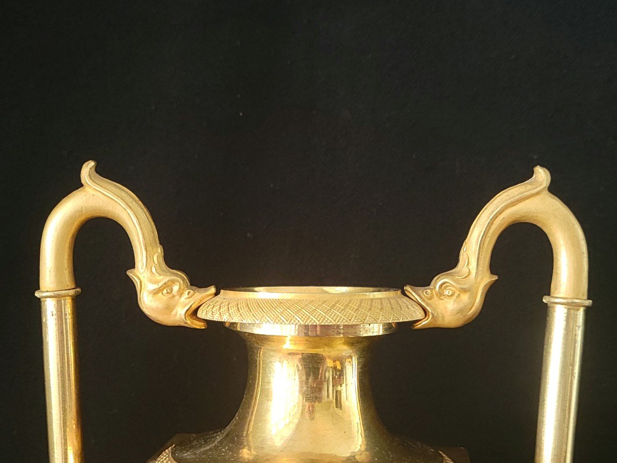 Gilt Bronze Vase Clock Signed Leroy Empire Period-photo-3