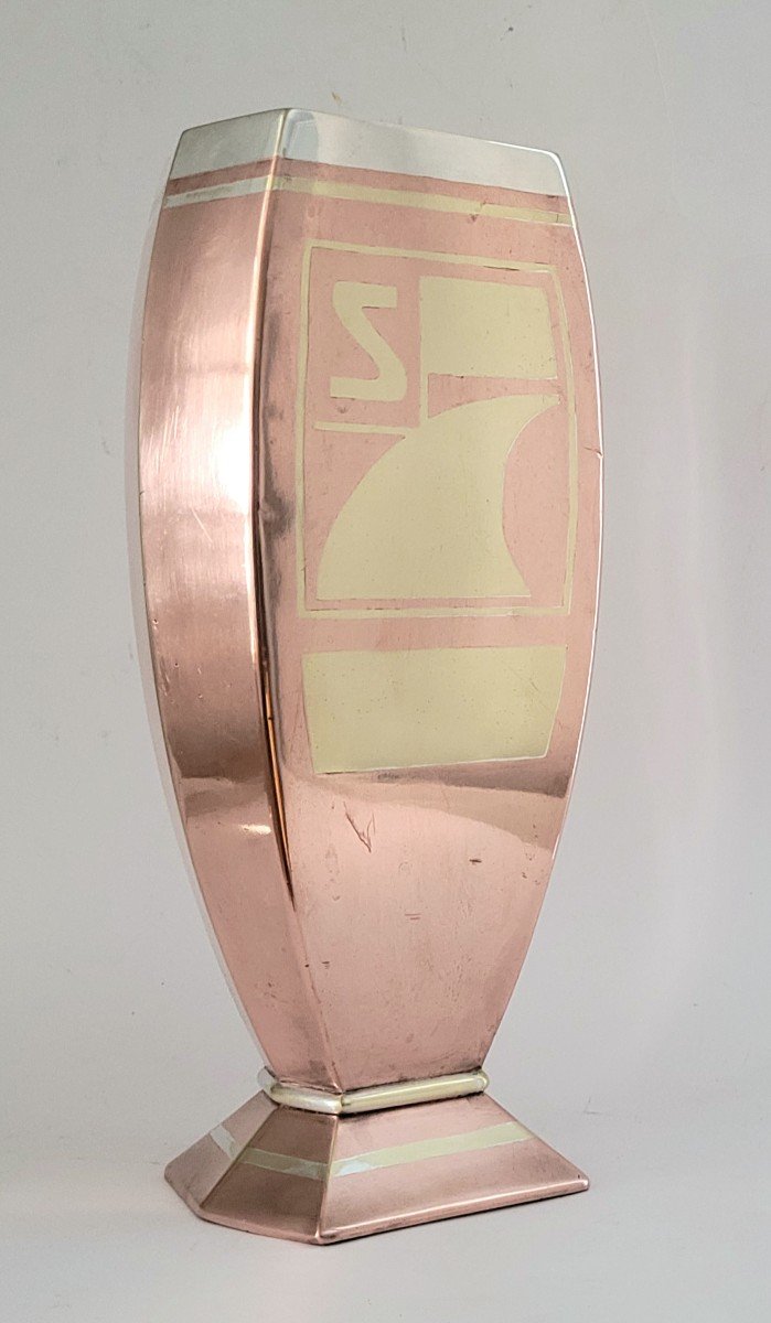 Vase Art Déco  En Dinanderie Par  Luc Lanel Pour Christophe 