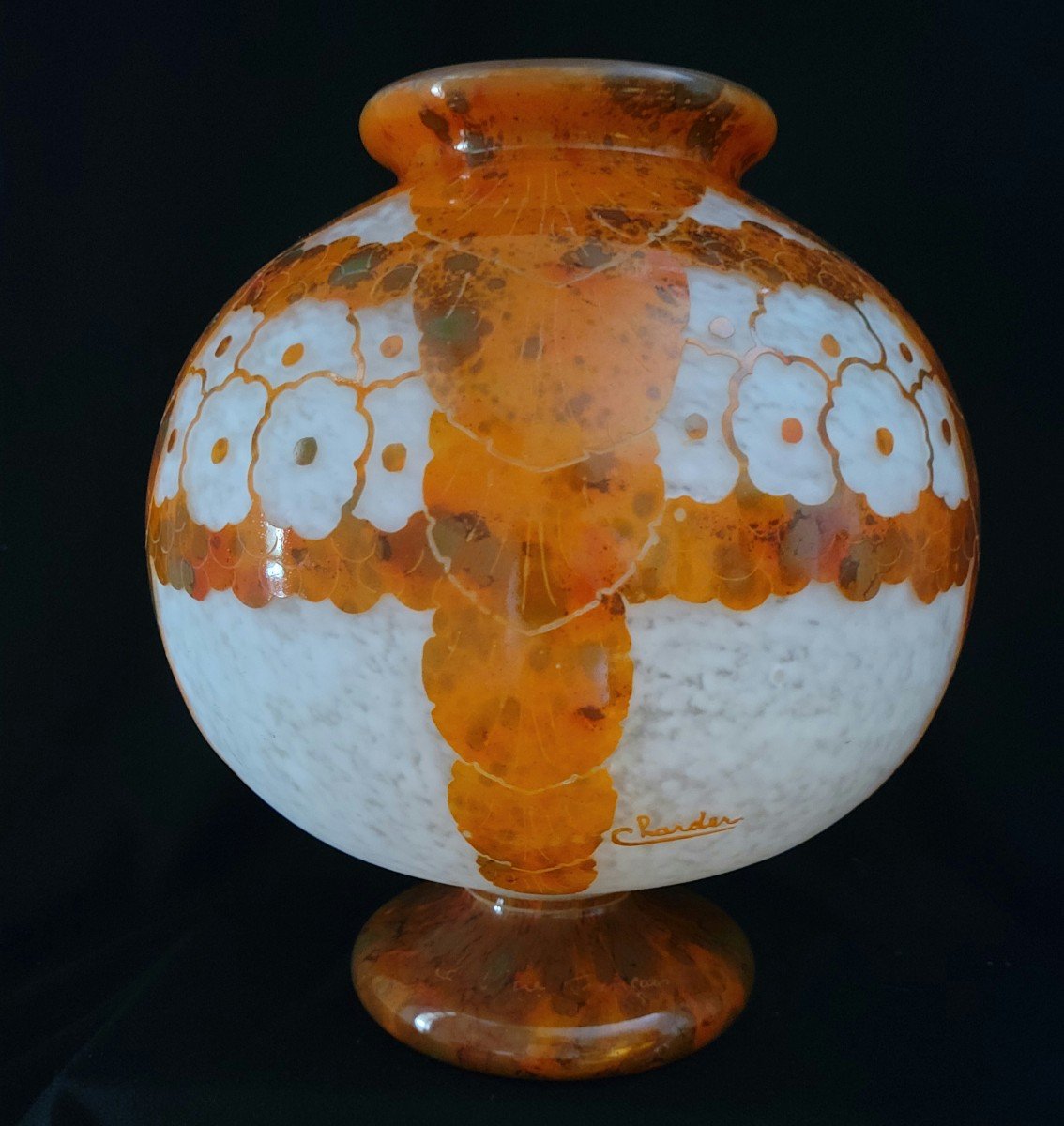 Vase  Boule Art Déco  Schneider Modèle Glycines  Signé Charder Et Le Verre Français 1927-191926-photo-2