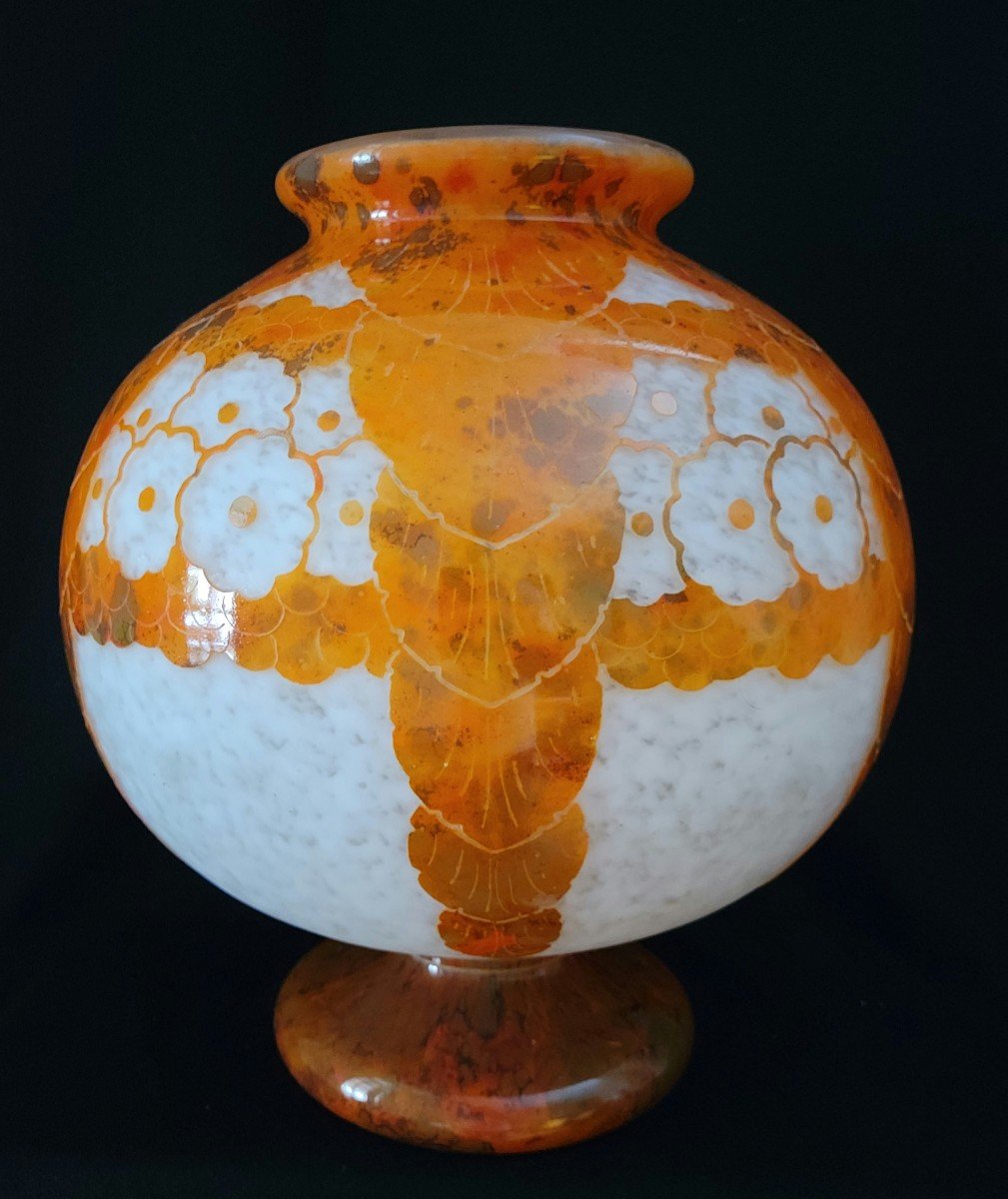 Vase  Boule Art Déco  Schneider Modèle Glycines  Signé Charder Et Le Verre Français 1927-191926-photo-3