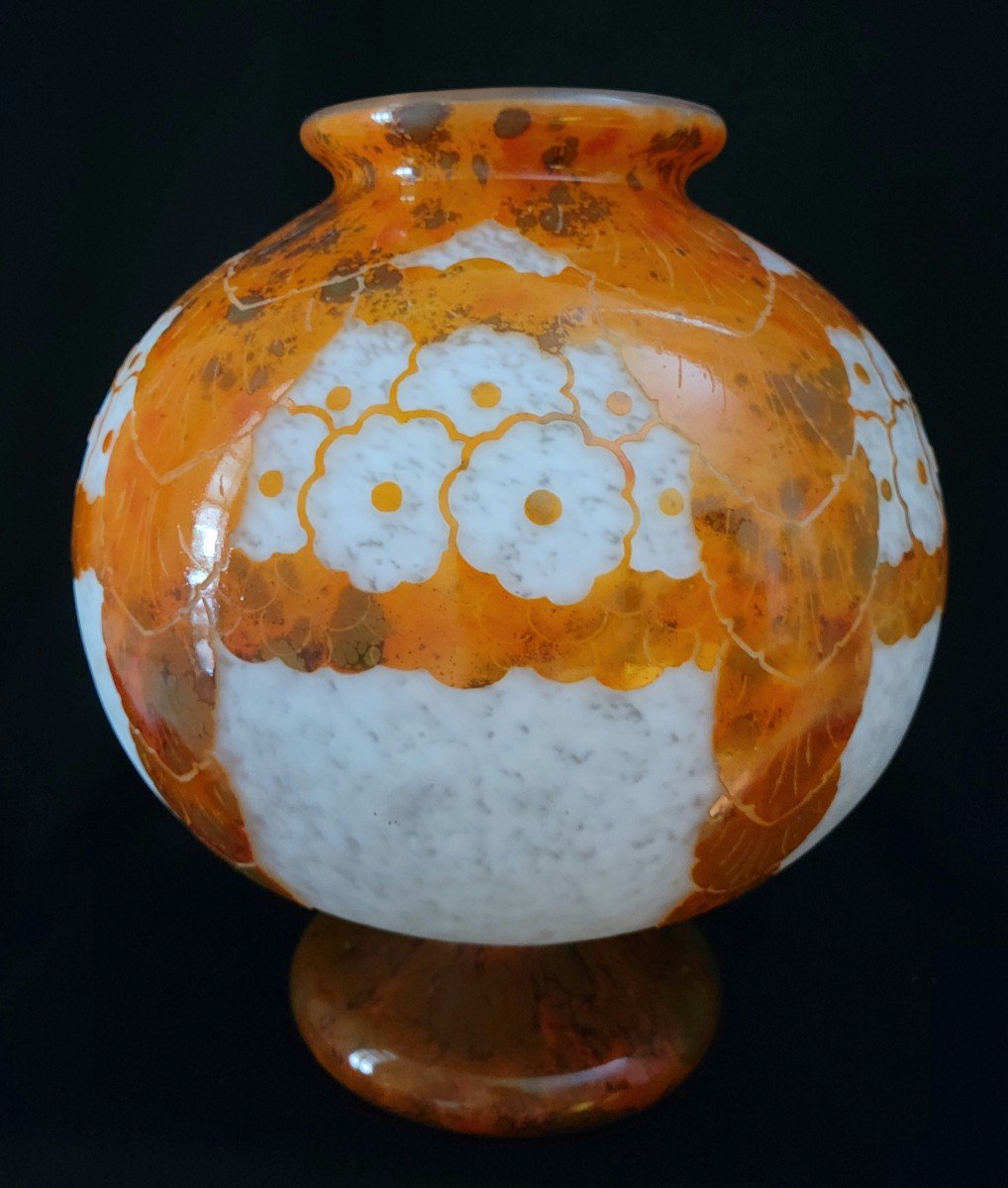Vase  Boule Art Déco  Schneider Modèle Glycines  Signé Charder Et Le Verre Français 1927-191926-photo-4