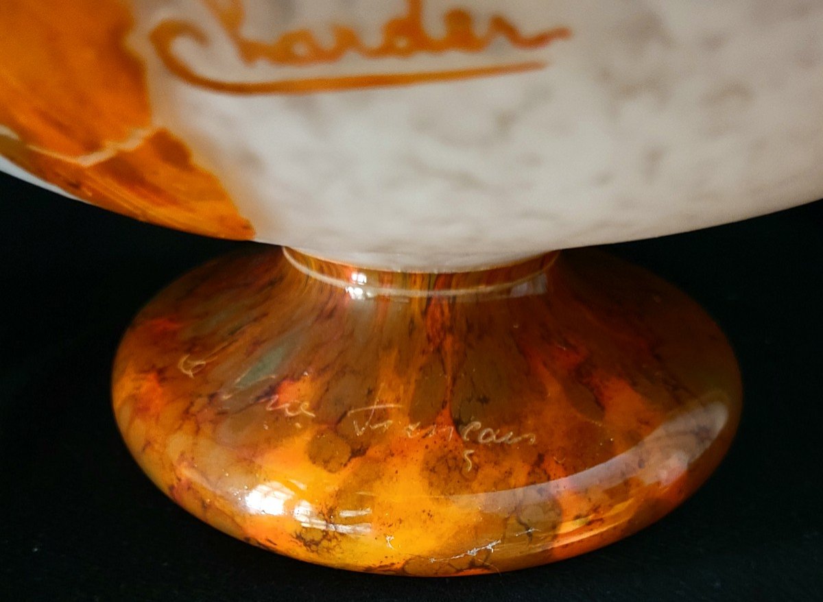Vase  Boule Art Déco  Schneider Modèle Glycines  Signé Charder Et Le Verre Français 1927-191926-photo-4