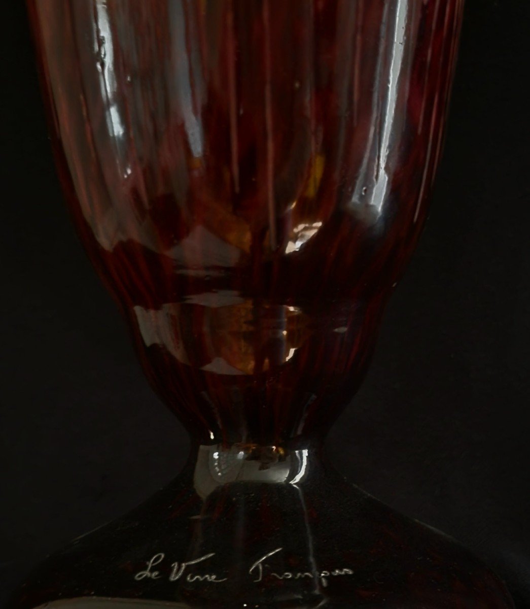 Schneider Art Deco Vase Orchidee Model Signed Le Verre Français 1924-1927-photo-7