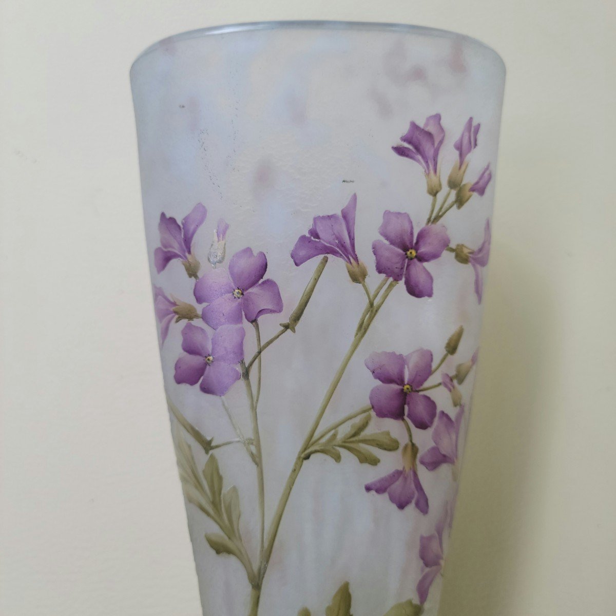 Vase Daum  gravé et émaillé  décor " Cardamines Des Près Et Lierre émaillé s"   vers  1910-photo-6