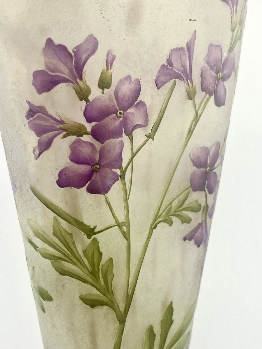 Large Daum Vase With Meadow Cardamine Decoration, Circa 1910,-photo-1