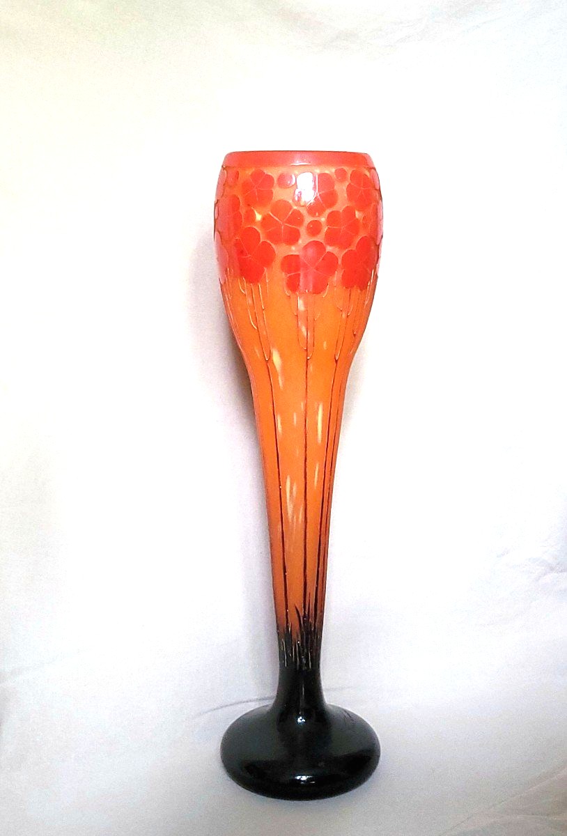 Monumental Schneider Vase Model "cardamines" Signed Le Verre Français 1924/1927