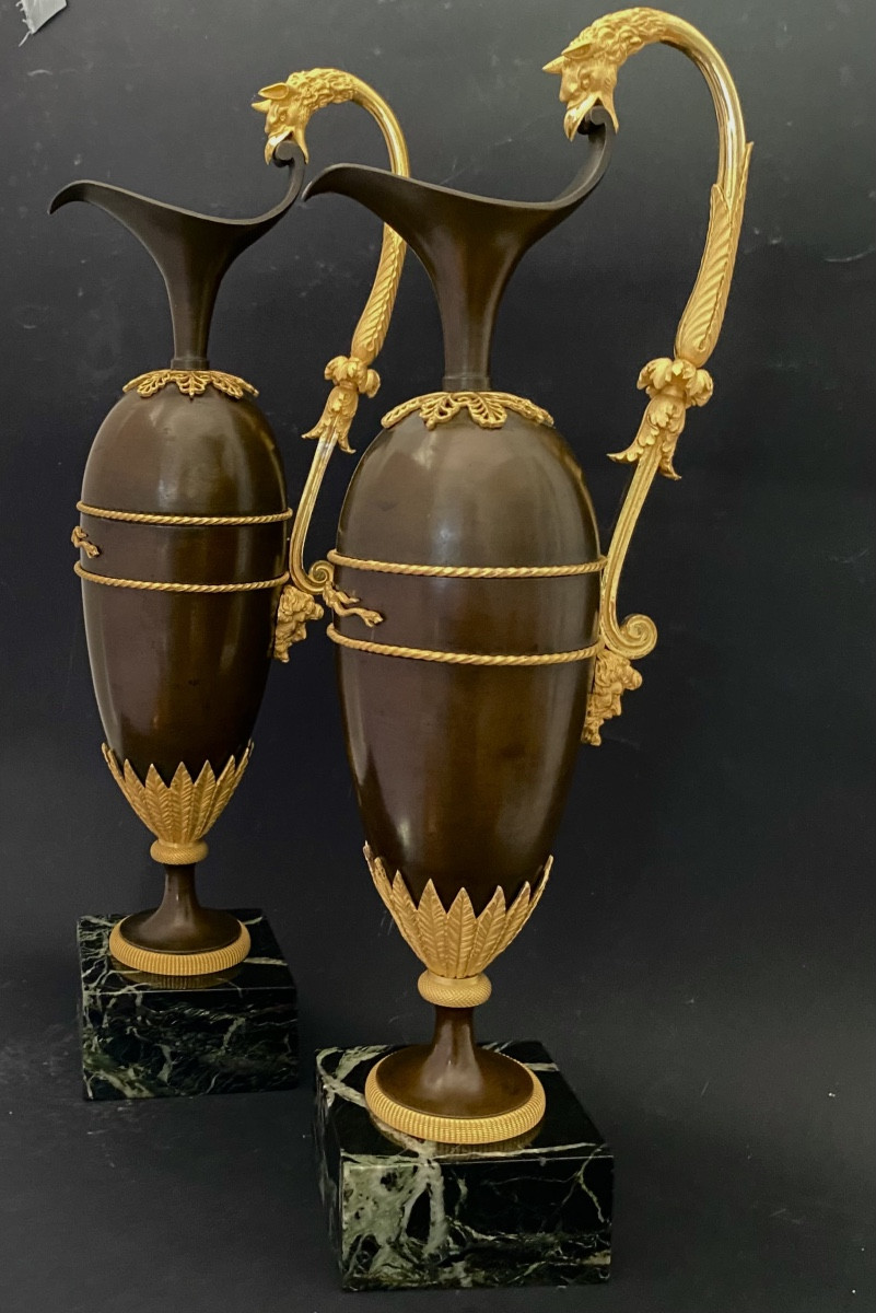paire d'aiguières  en bronze doré ,patiné ,époque empire attribuée à André-Antoine RAVRIO-photo-2