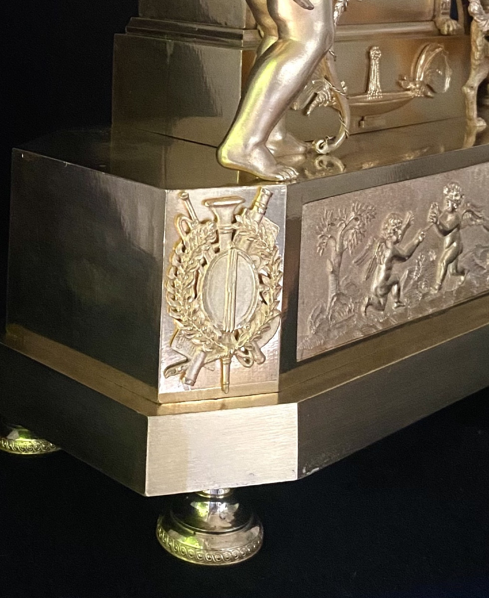 Gilded Bronze Clock "blind Love", Restoration Period-photo-6