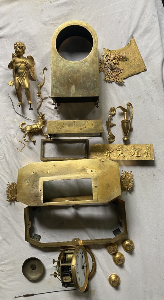 Gilded Bronze Clock "blind Love", Restoration Period-photo-8
