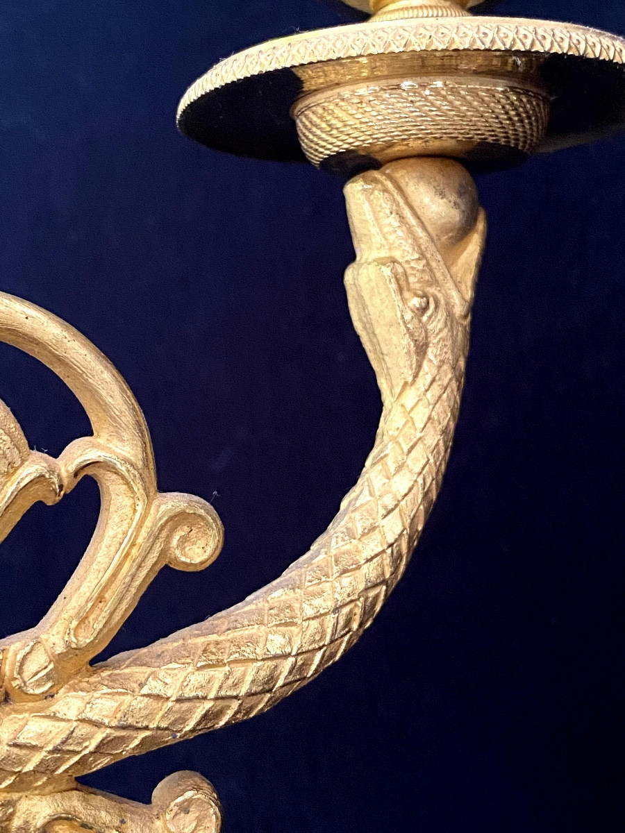 Paire de candélabres en bronze doré et patiné fin de l'époque empire-photo-6