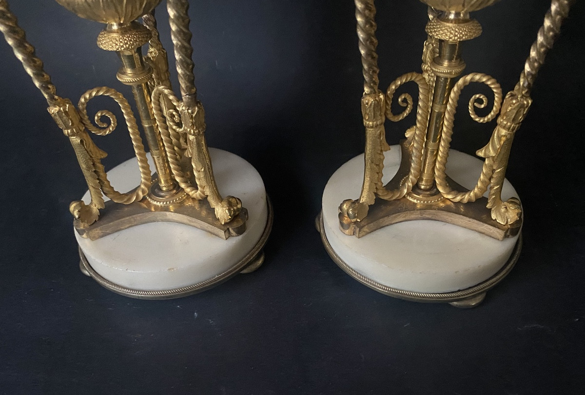 Pair Of Potpourri Jars In White Marble And Gilt Bronze, Louis XVI Period-photo-4