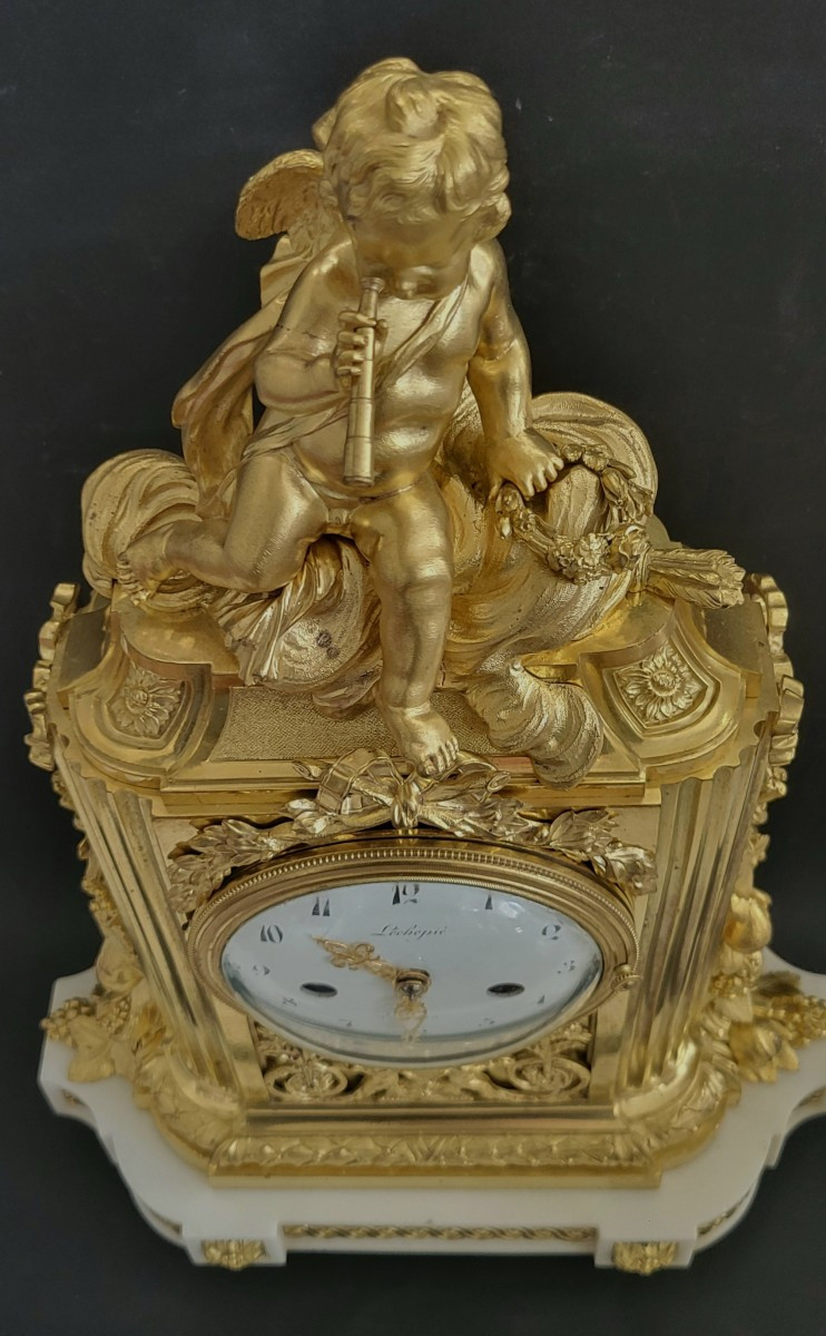 Gilt Bronze Clock "love Victorious" Signed Léchopié, Louis XVI Period, Attributed To Poisson-photo-4