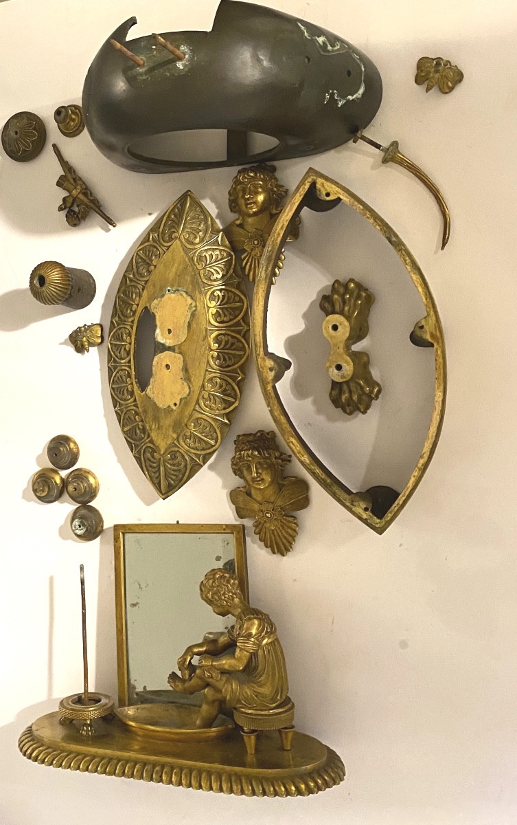 pendule  " la toilette" en bronze doré et patiné d'époque empire-photo-7