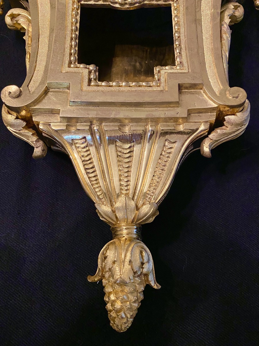 Cartel d'applique en bronze doré d'époque Louis XVI attribué à  OSMOND sur dessin de Foulet-photo-3