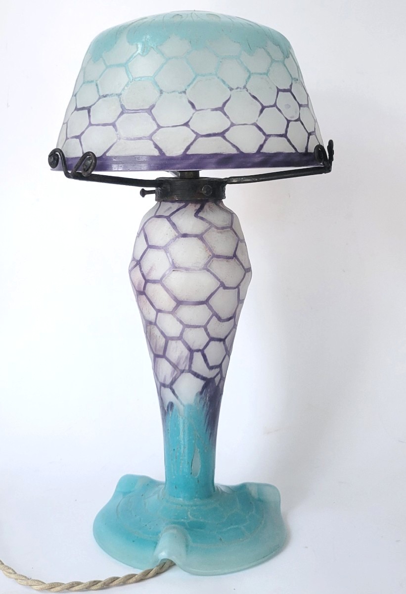 Schneider Charles  : lampe champignon modèle "alvéoles"  signé Charder,  époque art déco-photo-2