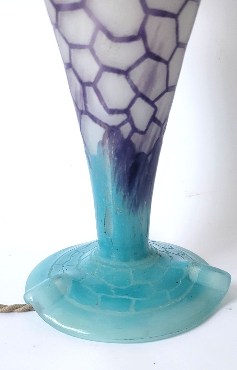 Schneider Charles  : lampe champignon modèle "alvéoles"  signé Charder,  époque art déco-photo-4