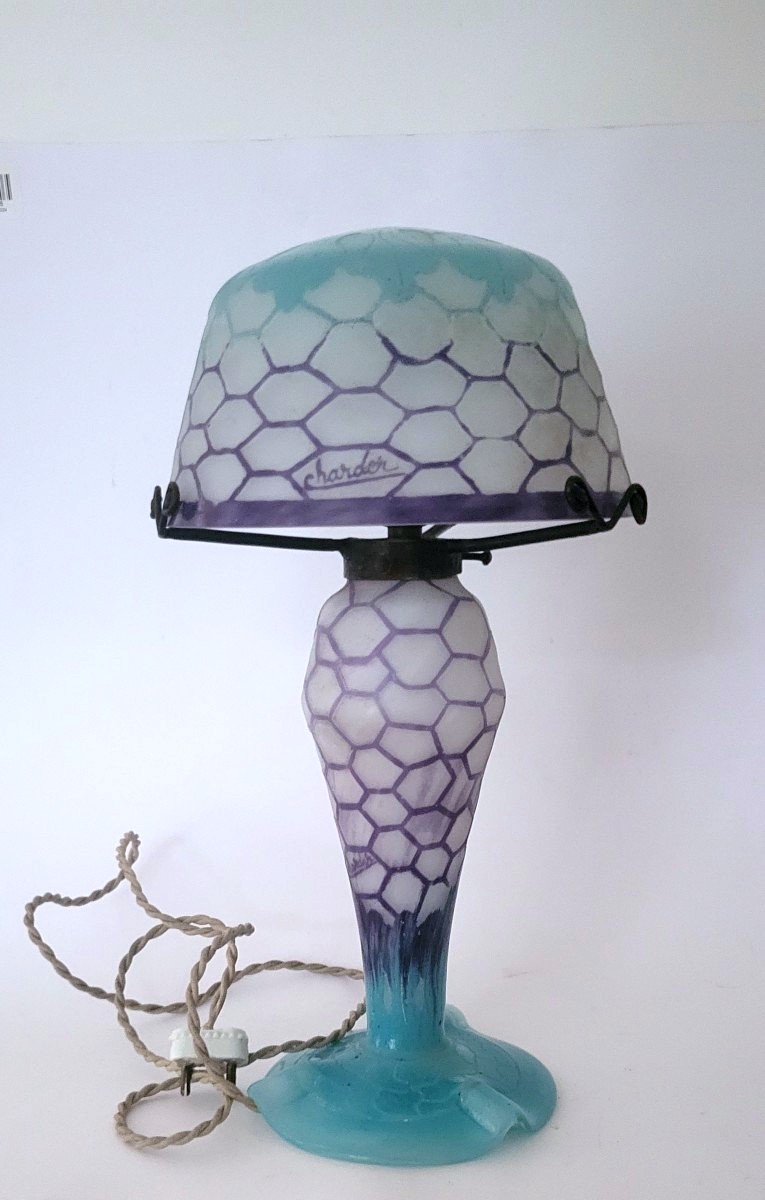 Schneider Charles  : lampe champignon modèle "alvéoles"  signé Charder,  époque art déco-photo-8