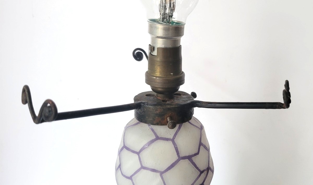 Schneider Charles  : lampe champignon modèle "alvéoles"  signé Charder,  époque art déco-photo-5