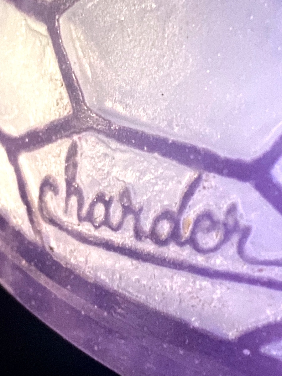 Schneider Charles  : lampe champignon modèle "alvéoles"  signé Charder,  époque art déco-photo-4