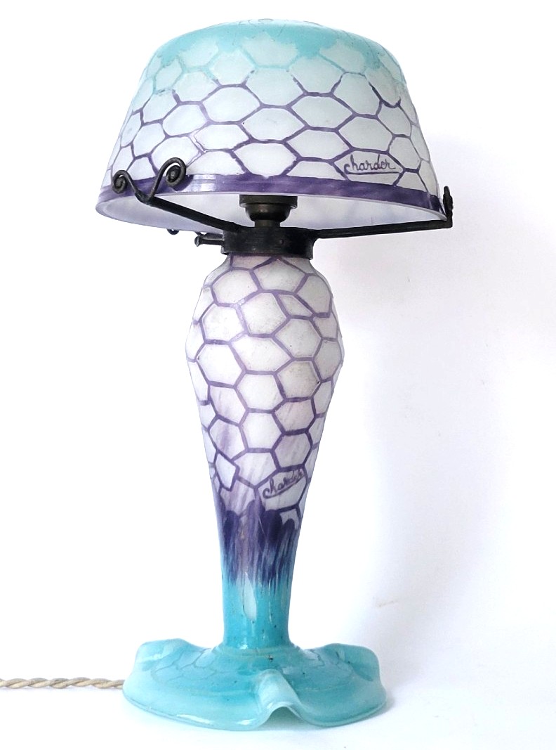 Schneider Charles  : lampe champignon modèle "alvéoles"  signé Charder,  époque art déco