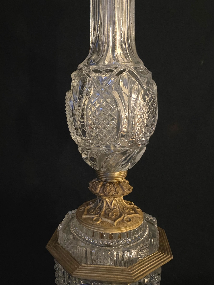 Pair Of Sinombre Lamps In Le Creusot Crystal And Bronze From The Restoration Period-photo-3