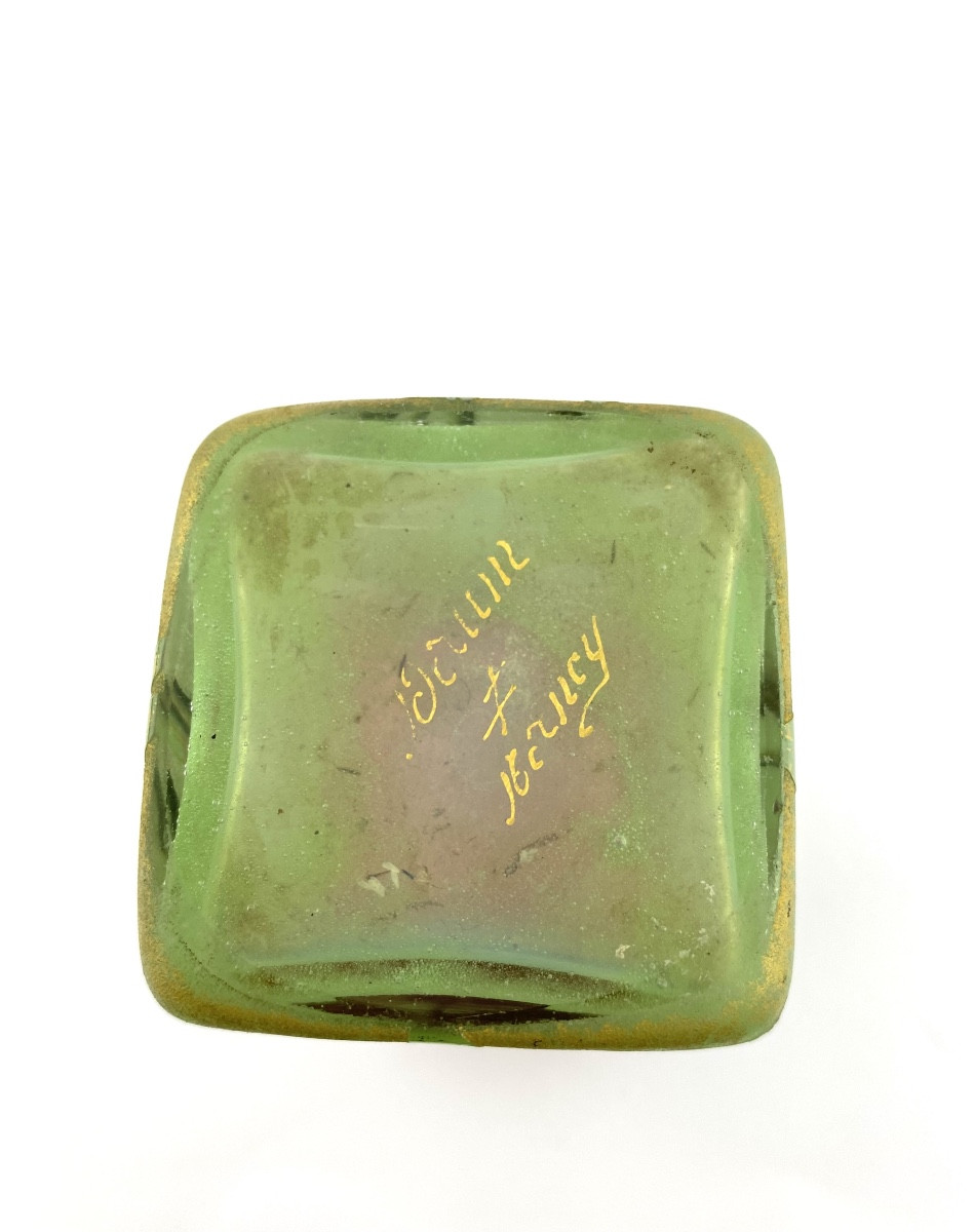 Daum Nancy, Square Vase Decorated With Enameled Wild Tulips, Circa 1900-photo-8