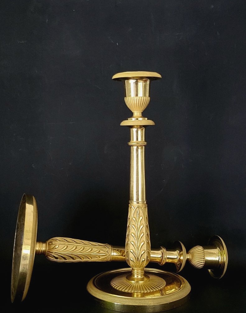 Pair Of Empire Period Gilt Bronze Candlesticks By Claude Galle-photo-3