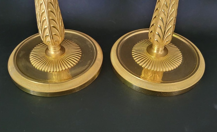 Pair Of Empire Period Gilt Bronze Candlesticks By Claude Galle-photo-4