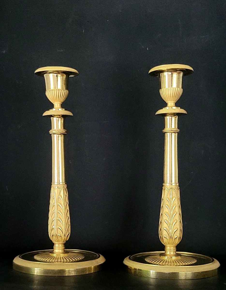 Pair Of Empire Period Gilt Bronze Candlesticks By Claude Galle
