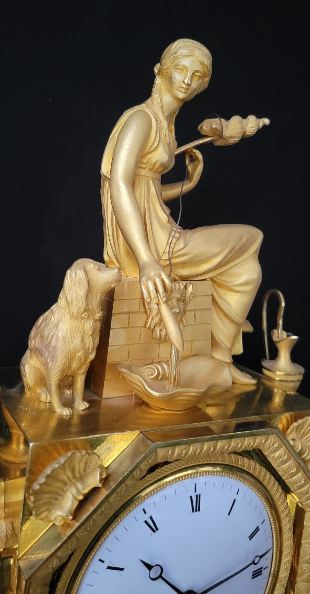 pendule  "la fileuse" et la fidélité en bronze doré fin XVIII ,début XIXème sciècle-photo-1