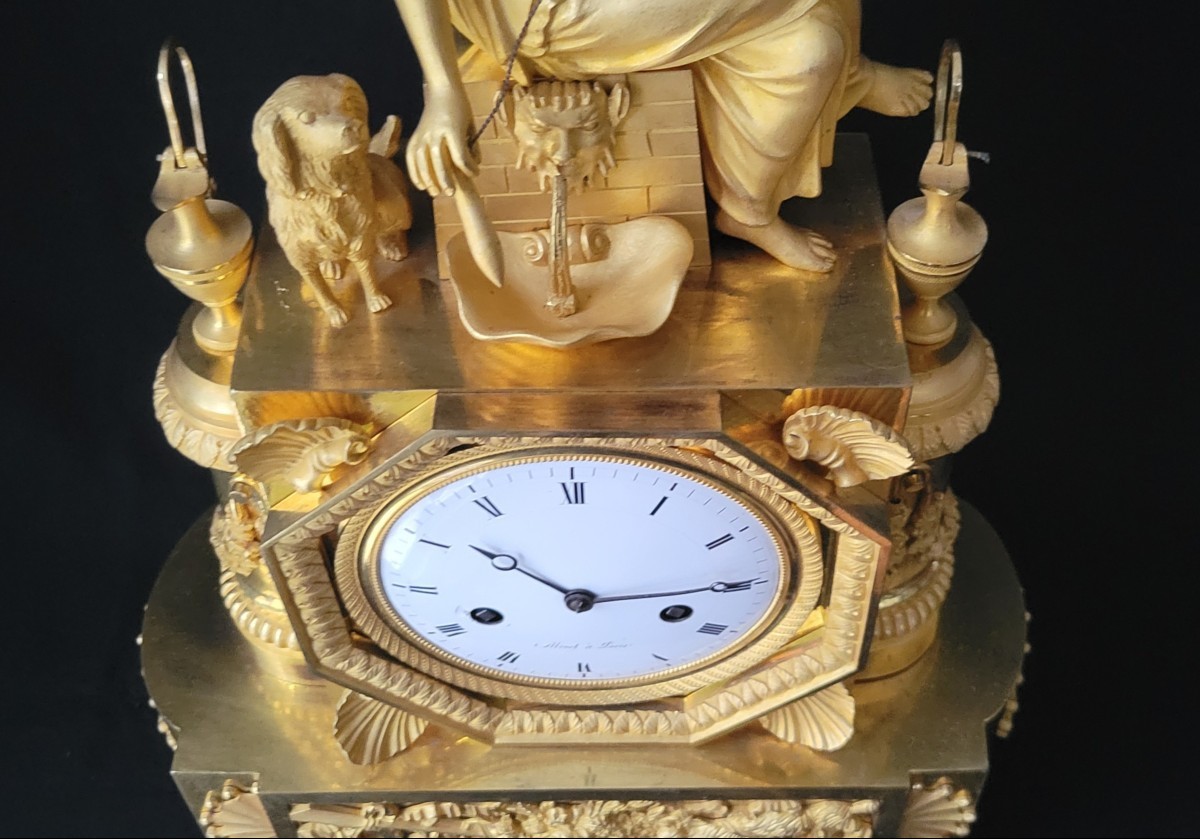 pendule  "la fileuse" et la fidélité en bronze doré fin XVIII ,début XIXème sciècle-photo-4