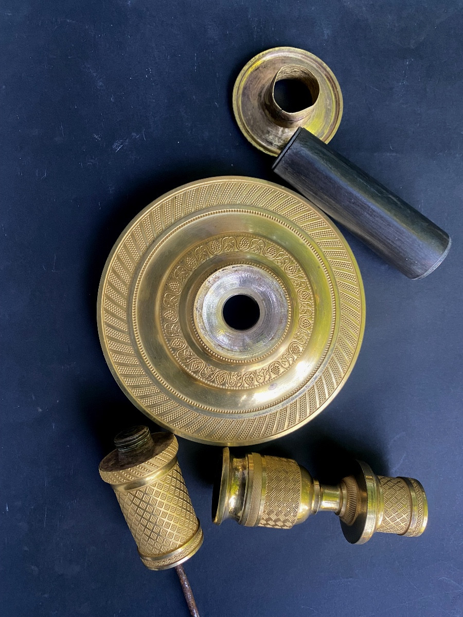 Paire de flambeaux en bronze patiné et doré d'époque empire-photo-4