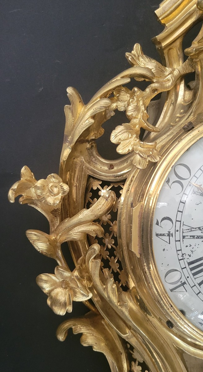 Alcove Cartel Clock In Chiseled And Gilded Bronze, Quarter-ringed,  Louis XV Period ,circa 1750-photo-4