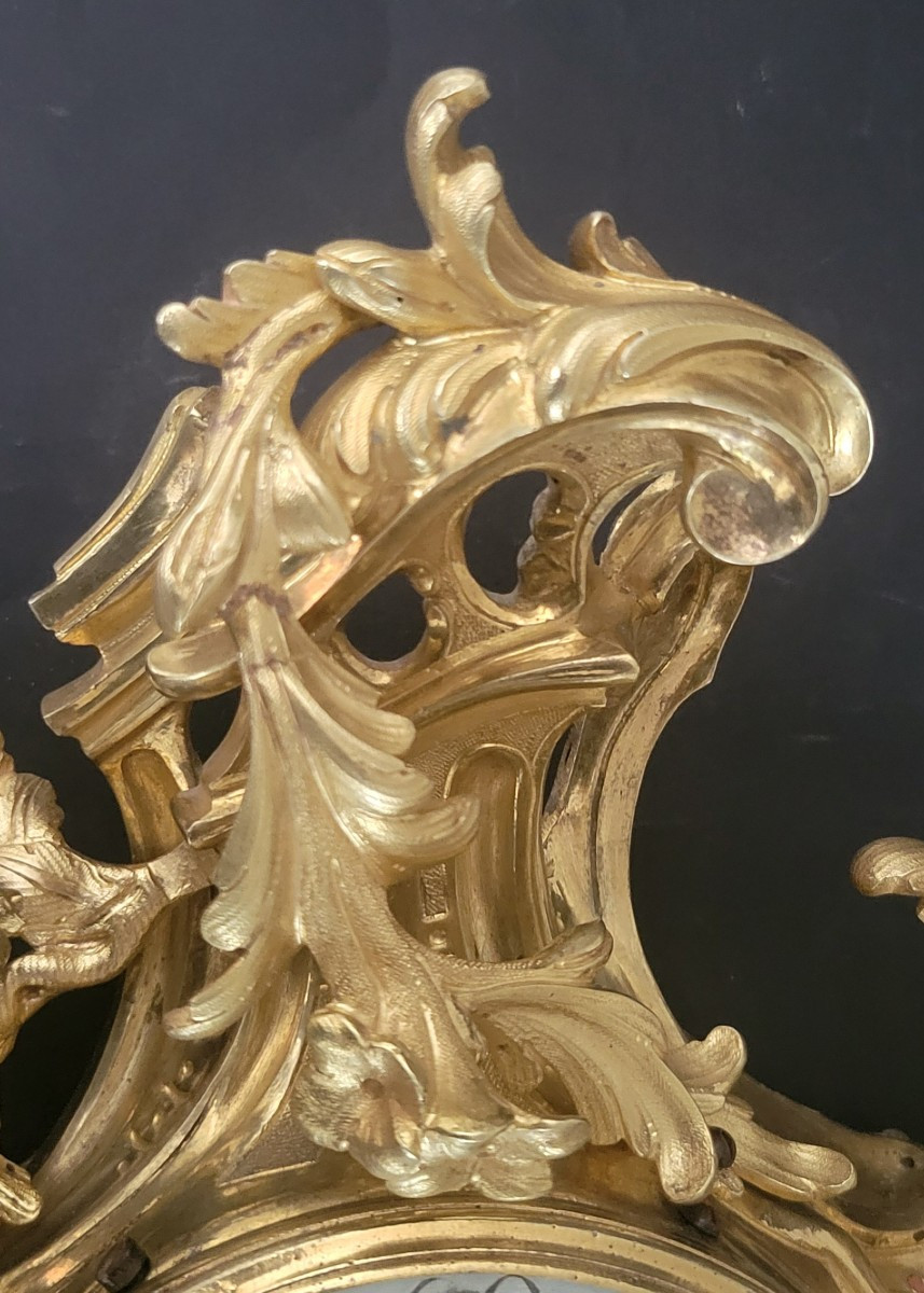 Alcove Cartel Clock In Chiseled And Gilded Bronze, Quarter-ringed,  Louis XV Period ,circa 1750-photo-2