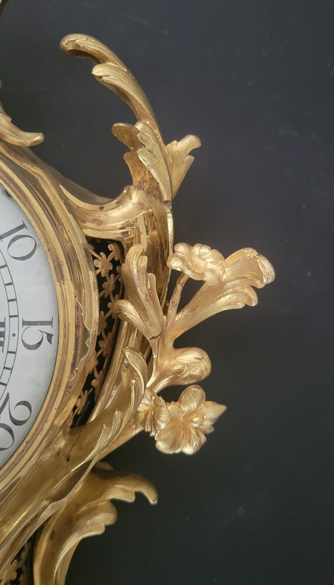 Alcove Cartel Clock In Chiseled And Gilded Bronze, Quarter-ringed,  Louis XV Period ,circa 1750-photo-1