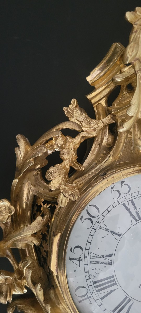 Alcove Cartel Clock In Chiseled And Gilded Bronze, Quarter-ringed,  Louis XV Period ,circa 1750-photo-4