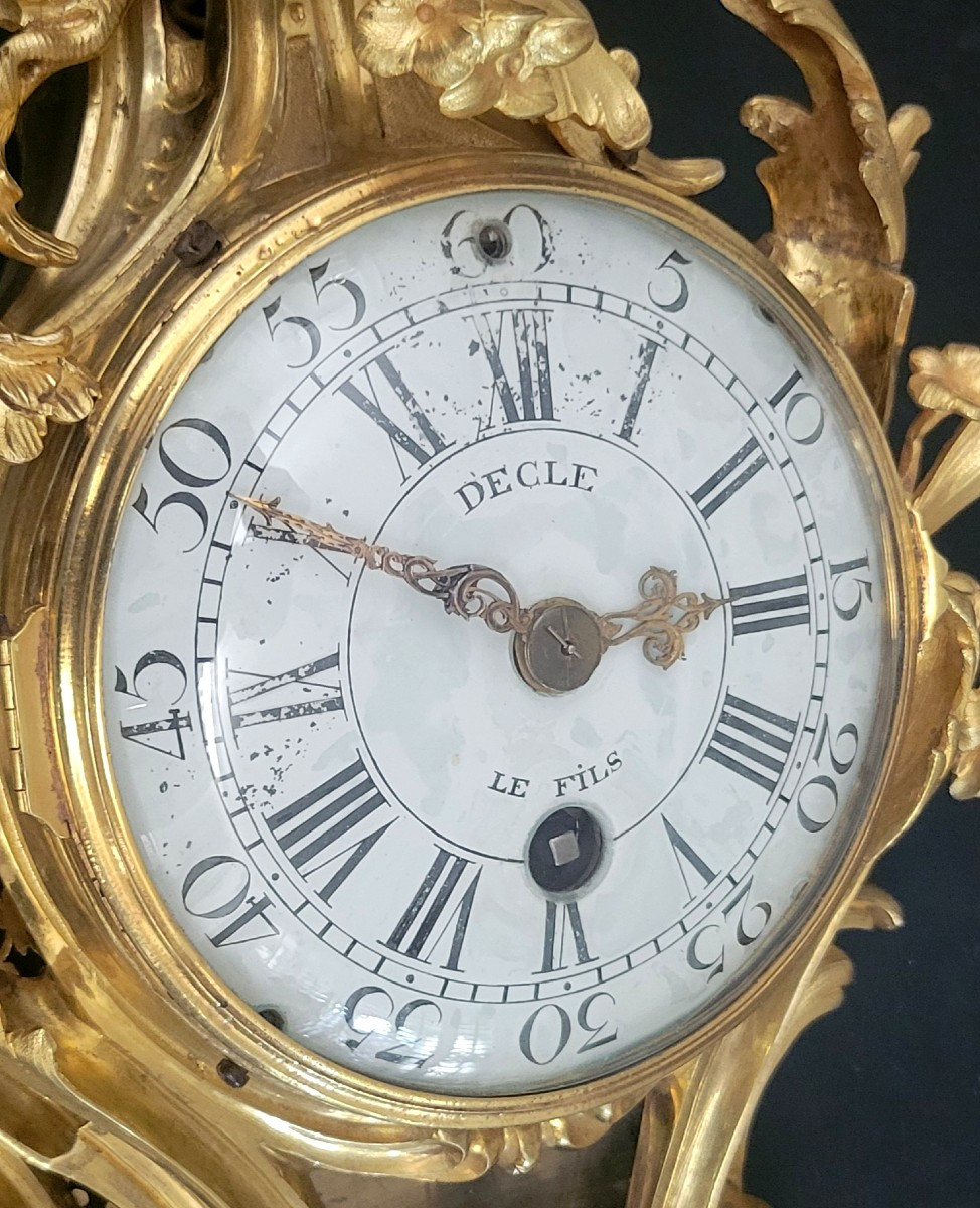 Alcove Cartel Clock In Chiseled And Gilded Bronze, Quarter-ringed,  Louis XV Period ,circa 1750-photo-5