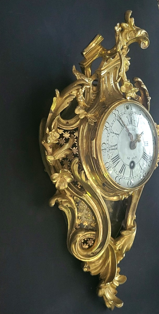 Alcove Cartel Clock In Chiseled And Gilded Bronze, Quarter-ringed,  Louis XV Period ,circa 1750-photo-2