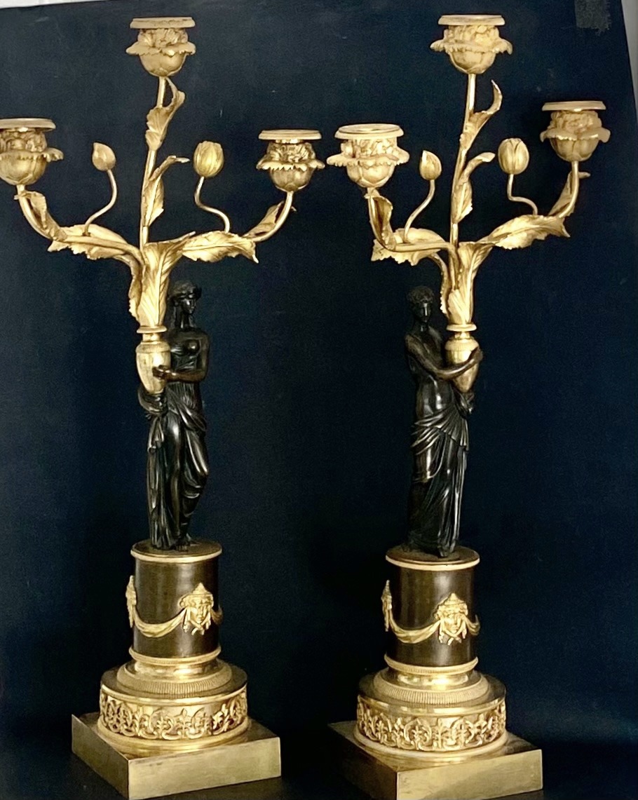 Pair Of 3-light Candelabras From The Directoire Period