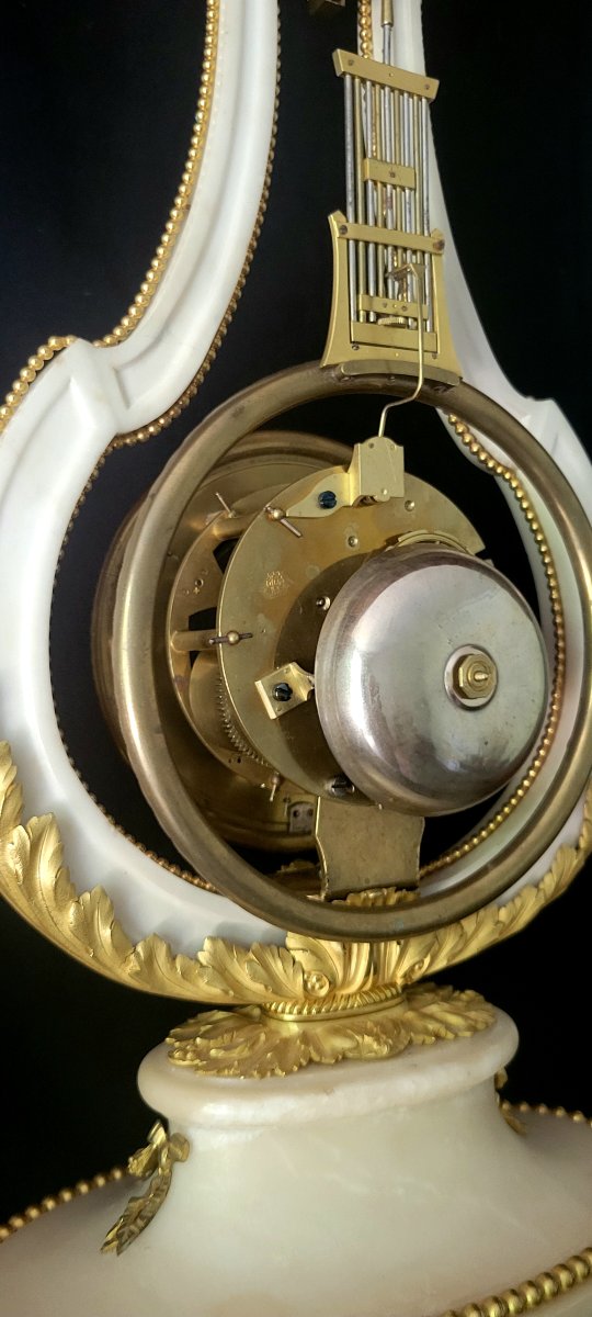 pendule lyre en marbre et bronze signée Jean Lefebvre Fils d'époque XVIII-photo-2
