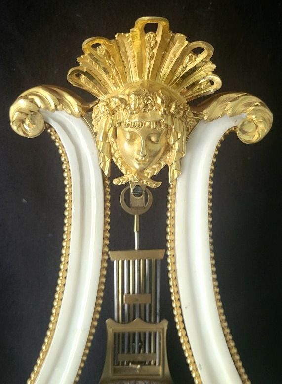 pendule lyre en marbre et bronze signée Jean Lefebvre Fils d'époque XVIII-photo-1