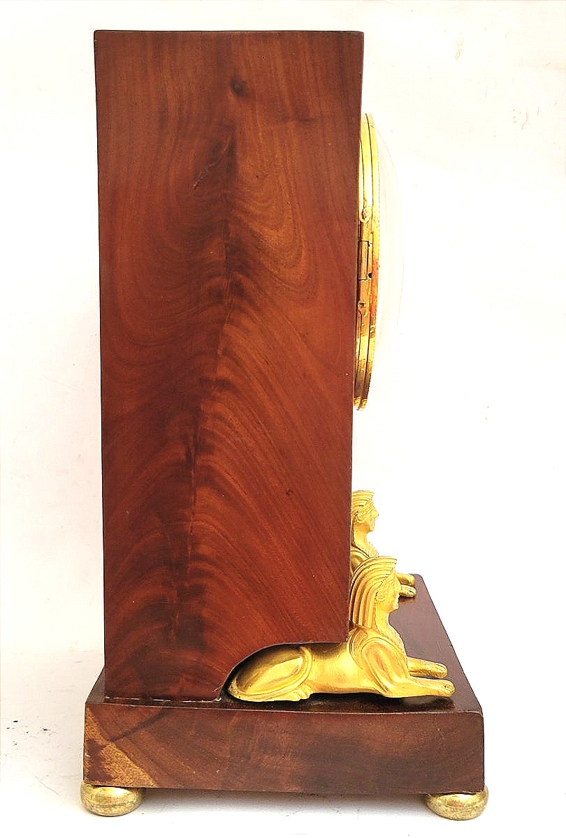 Empire-period Mahogany Pillar Clock With Sphinxes, Signed Bailly.-photo-4