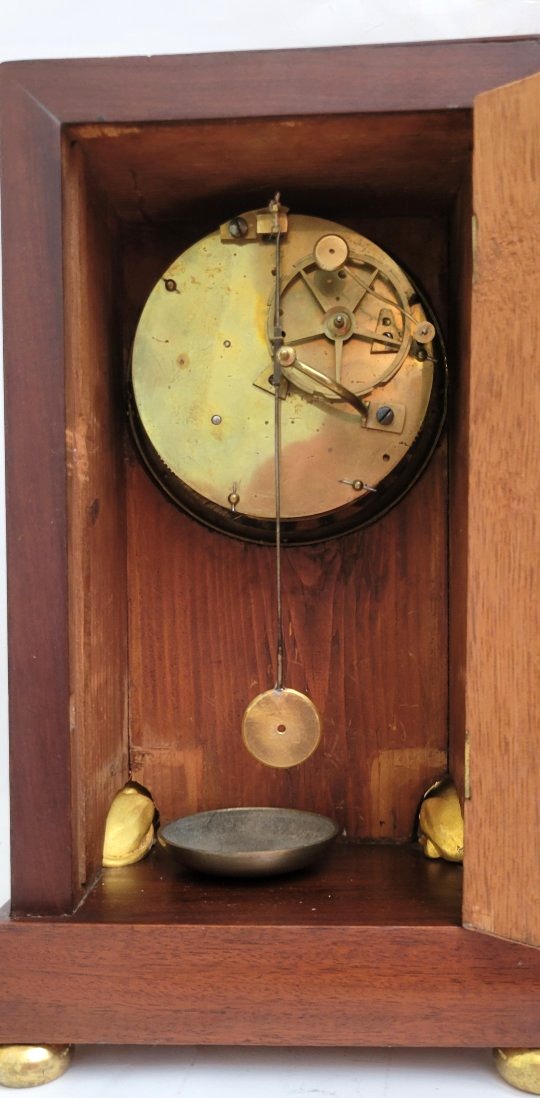 Empire-period Mahogany Pillar Clock With Sphinxes, Signed Bailly.-photo-2
