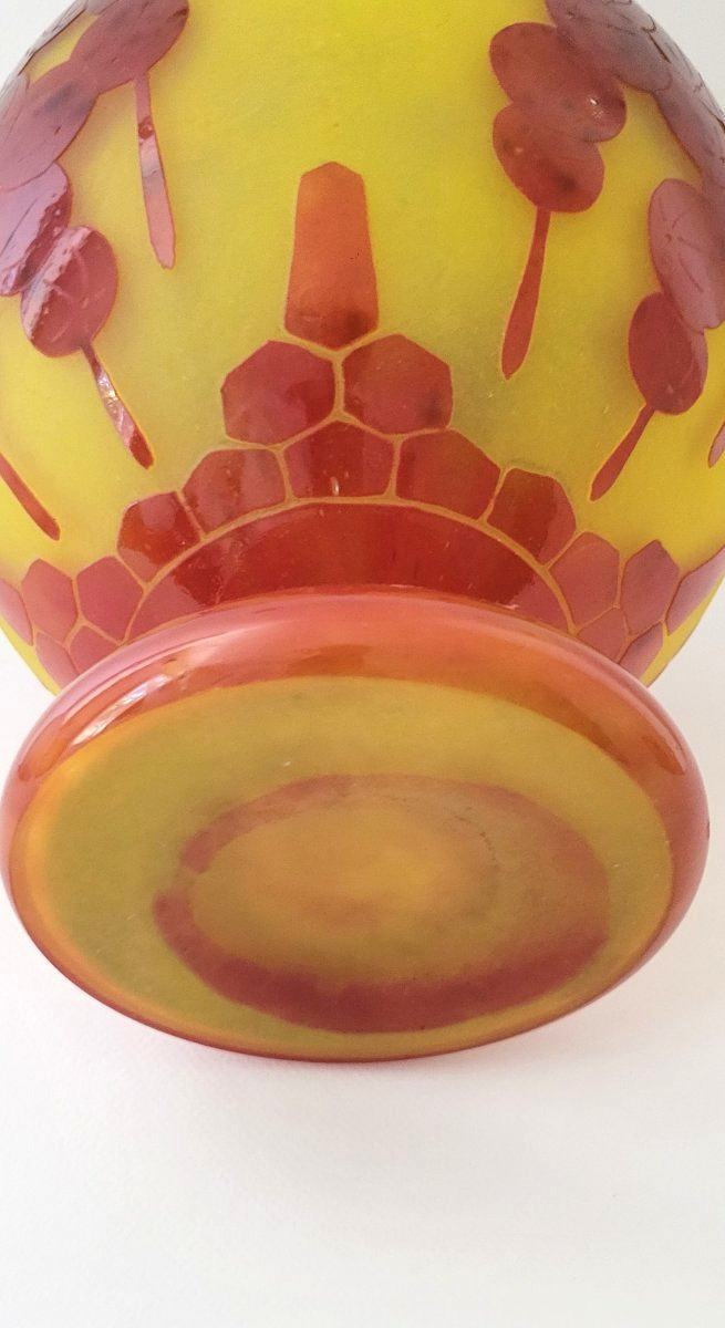 Schneider ; vase boule modèle "Groseilles" signé le Verre Français vers 1923-photo-3