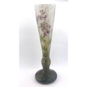 Large Daum Vase With Meadow Cardamine Decoration, Circa 1910,