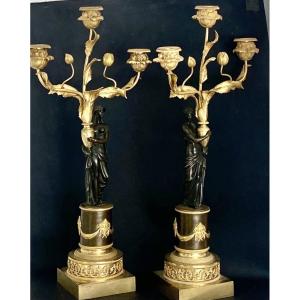 Pair Of 3-light Candelabras From The Directoire Period