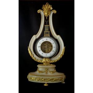pendule lyre en marbre et bronze signée Jean Lefebvre Fils d'époque XVIII
